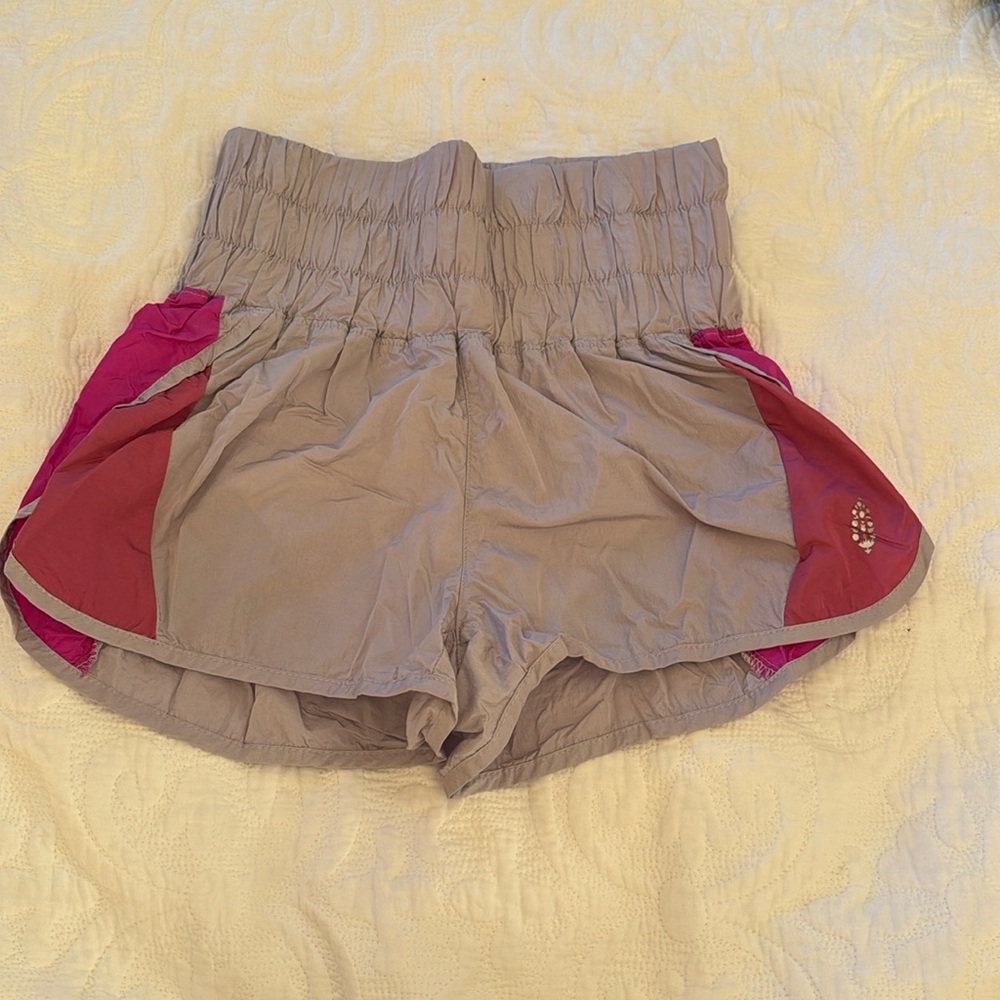 Free People Athletic Shorts in Taupe with Pink Accents